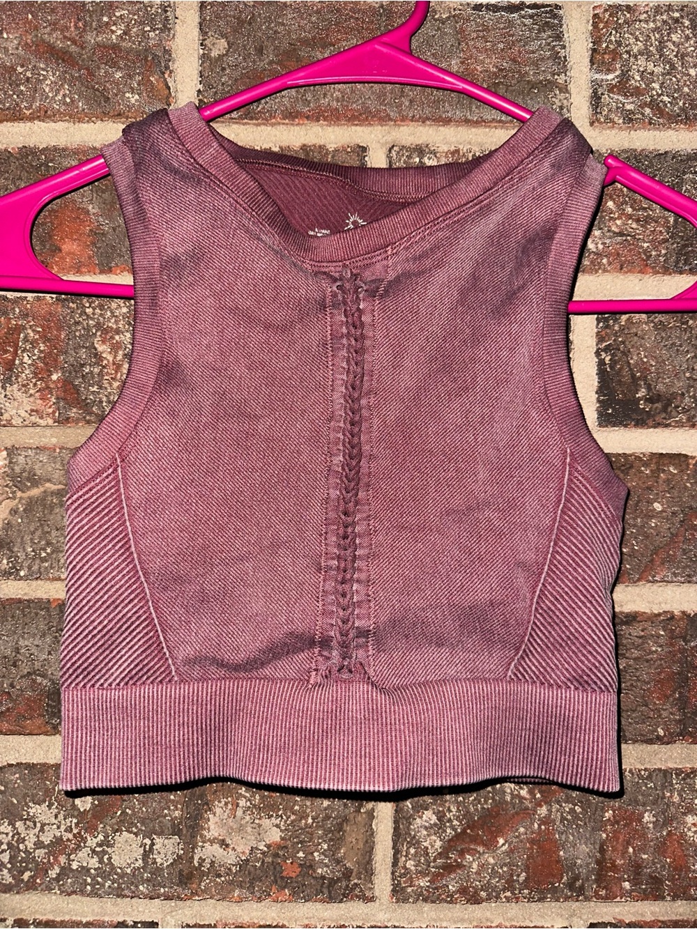 OFFLINE by Aerie Recharge Ribbed Crop Tank Top Bra XS Wash Mauve Braid Detail